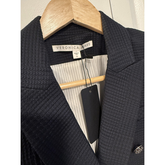 Veronica Beard 0 Plaid Miller Dickey Jacket $795 Double Breasted Blazer Navy - Picture 4 of 11